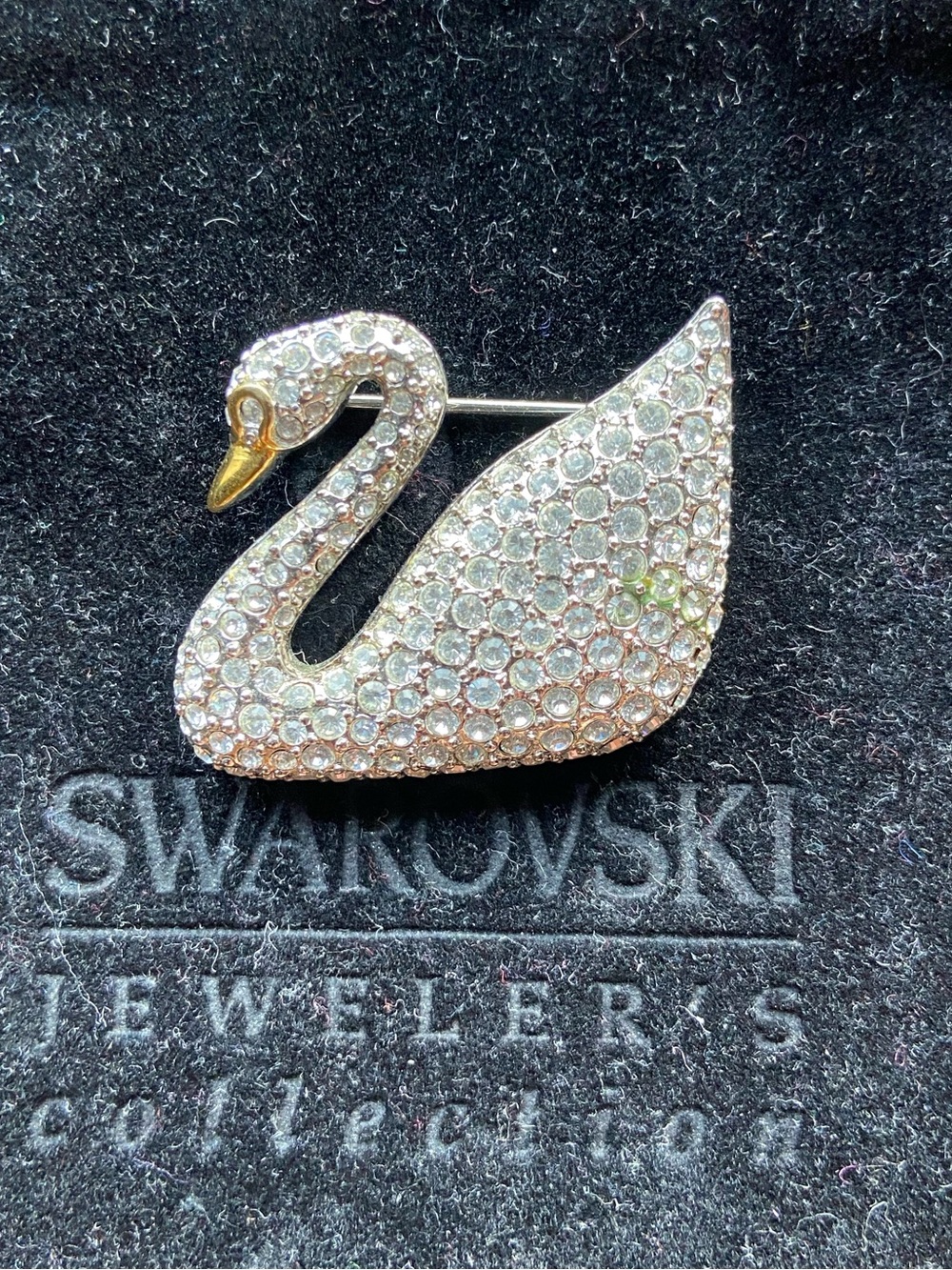 Swarovski Crystal Swan Brooch in Clear and Gold-Tone